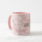 Pink White Snowflakes Christmas マグカップ (正面左)