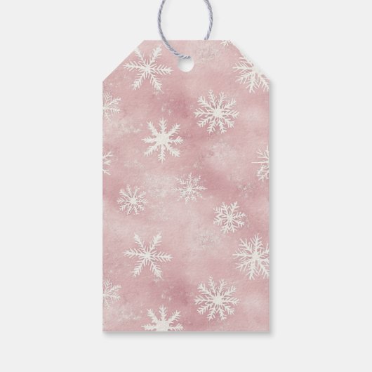 Pink White Snowflakes Christmas Rectangle   ギフトタグ (裏面)