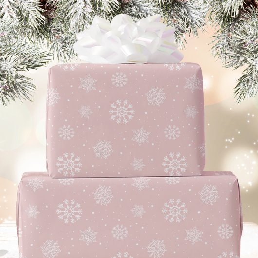 Pink White Snowflakes Pattern Christmas Holiday ラッピングペーパー