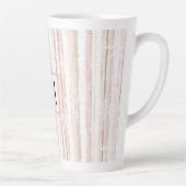 Pink White Snowflakes Stripes Monogram カフェラテマグ (右)