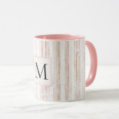 Pink White Snowflakes Stripes Monogram マグカップ (正面右)