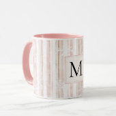 Pink White Snowflakes Stripes Monogram マグカップ (正面左)