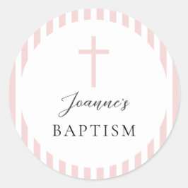 Pink White Striped Girl Baptism ラウンドシール