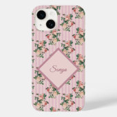 Pink White Stripes and Trailing Roses Monogrammed Case-Mate iPhoneケース (裏面)
