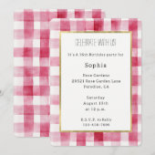 Pink White Stripes Birthday 招待状 (正面/裏面)