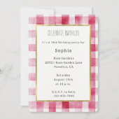 Pink White Stripes Birthday 招待状 (正面)