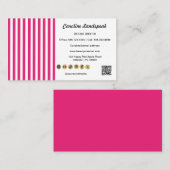 Pink White Stripes, QR Code & Social Media Icon 名刺 (正面/裏面)