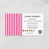 Pink White Stripes, QR Code & Social Media Icon 名刺 (正面)