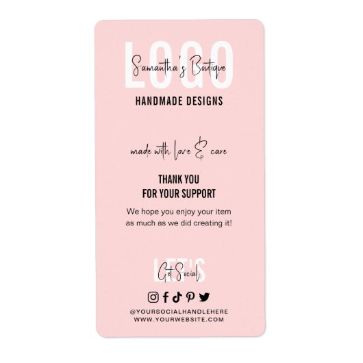 Pink & White Thanks for Purchase Logo Packaging ラベル (正面)