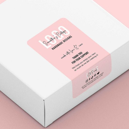 Pink & White Thanks for Purchase Logo Packaging ラベル