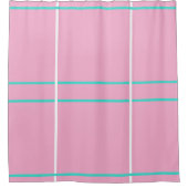 Pink White Turquoise Geometric Lines シャワーカーテン (正面)