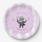 Pink White Vertical Stripe Freud Cartoon Center ペーパープレート (正面)