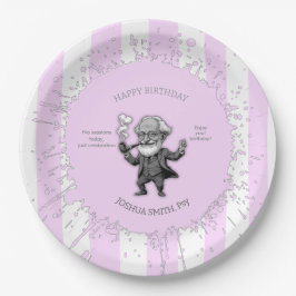  Pink White Vertical Stripe Freud Cartoon Center  ペーパープレート