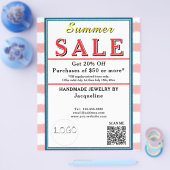 Pink White Watercolor Stripes Summer Sale チラシ (シングル)