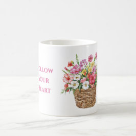Pink White Yellow Red Flowers in Basket コーヒーマグカップ