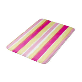 Pink White Yellow Summer Stripes バスマット