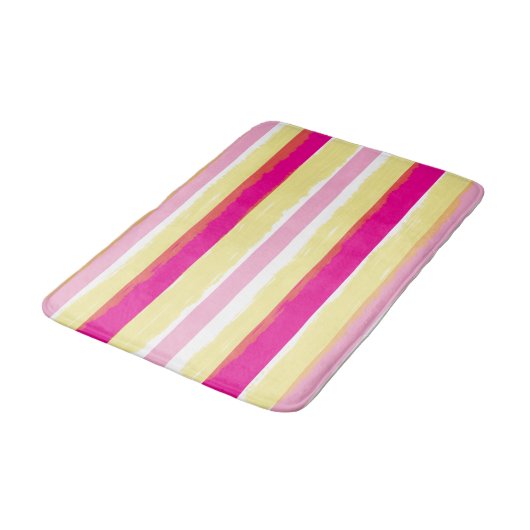 Pink White Yellow Summer Stripes バスマット (アングル)
