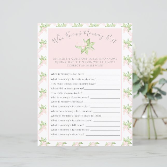 Pink Who Knows Mommy Best Baby Shower Game (スタンド正面)