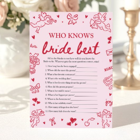 Pink Who Knows The Bride Best Bridal Shower Game 招待状