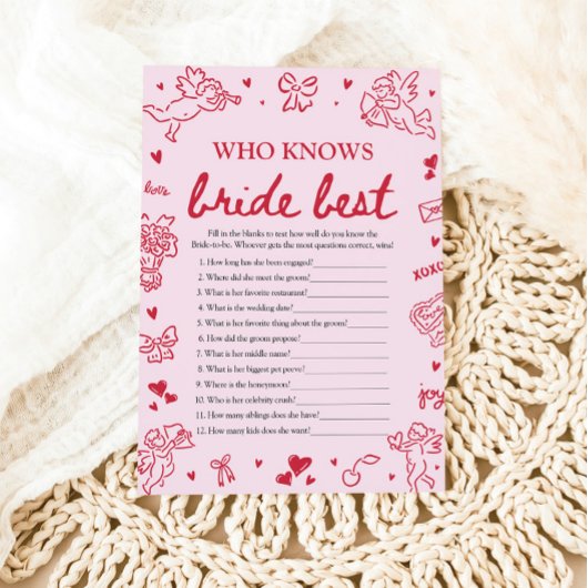 Pink Who Knows The Bride Best Bridal Shower Game 招待状