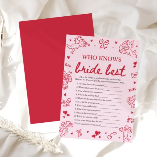 Pink Who Knows The Bride Best Bridal Shower Game 招待状