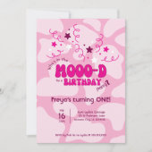 Pink Who's in the MOOO-D Cow Print 1st Birthday 招待状 (正面)