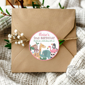 Pink Wild Animal ラウンドシール