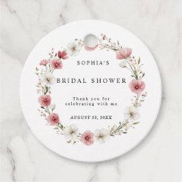 Pink Wild Flowers Bridal Shower フェイバータグ