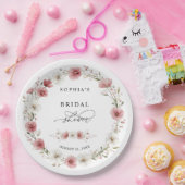 Pink Wild Flowers Bridal Shower ペーパープレート (パーティー)