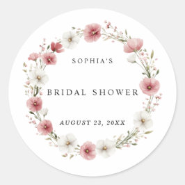 Pink Wild Flowers Bridal Shower ラウンドシール