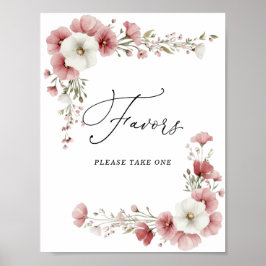 Pink Wild Flowers Bridal Shower Favors Sign ポスター