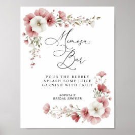 Pink Wild Flowers Bridal Shower Mimosa ポスター