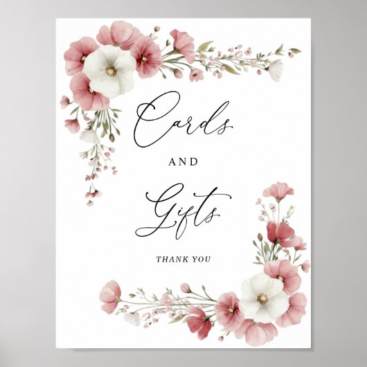 Pink Wild Flowers Cards and Gifts Sign ポスター (正面)