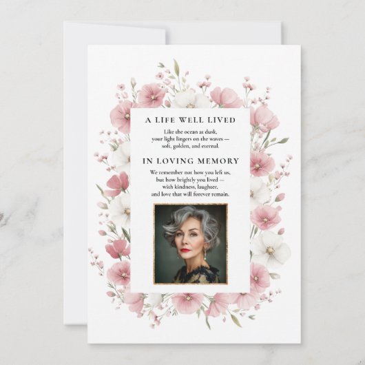 Pink Wild Flowers Funeral Invitation 招待状 (裏面)
