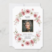 Pink Wild Flowers Funeral Photo Thank You Card サンキューカード (正面)