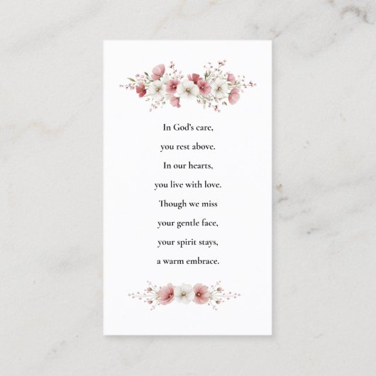 Pink Wild Flowers Funeral Prayer Card 名刺 (裏面)