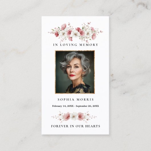 Pink Wild Flowers Funeral Prayer Card 名刺 (正面)