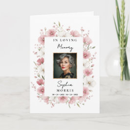 Pink Wild Flowers Photo Memorial Funeral Program カード