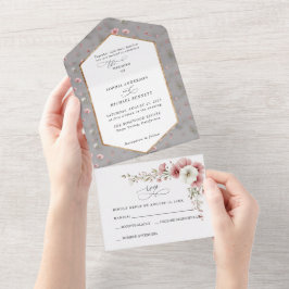 Pink Wild Flowers Wedding オールインワン招待状