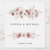 Pink Wild Flowers Wedding ワインラベル (シングルラベル)