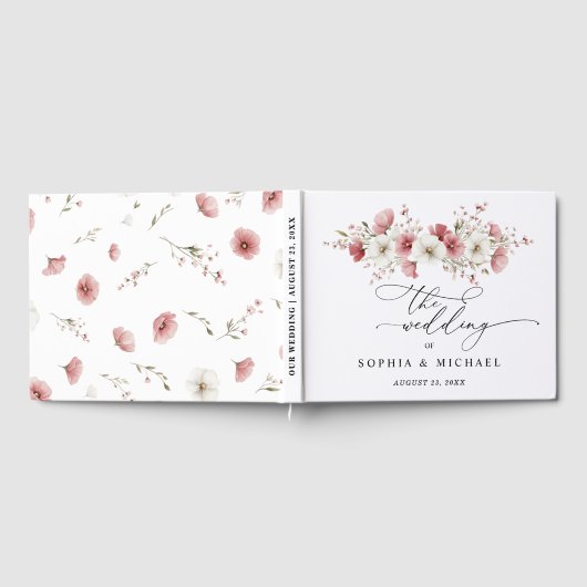 Pink Wild Flowers Wedding Guest Book ゲストブック (全面)