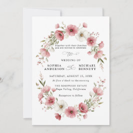 Pink Wild Flowers Wedding Invitation 招待状