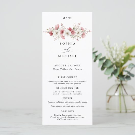 Pink Wild Flowers Wedding Menu メニュー (スタンド正面)