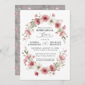 Pink Wild Flowers Wedding Rehearsal Dinner 招待状 (正面/裏面)