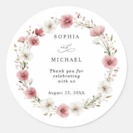 Pink Wild Flowers Wedding Sticker ラウンドシール