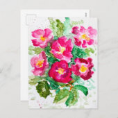 Pink wild roses watercolor floral bouquet シーズンポストカード (正面/裏面)