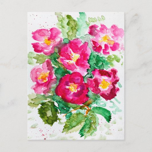 Pink wild roses watercolor floral bouquet シーズンポストカード (正面)