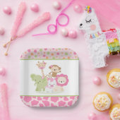 Pink Wild Safari Jungle Animals Party Paper Plate ペーパープレート (パーティー)