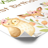 Pink Wild Woodland Animals 1st Birthday Poster ポスター (角)