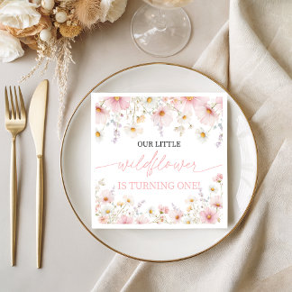 Pink Wildflower 1st Birthday Napkins スタンダードカクテルナプキン